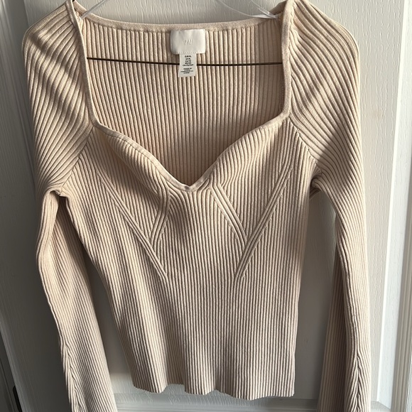 H&M Cream Ribbed Longsleeve Top - Picture 2 of 4